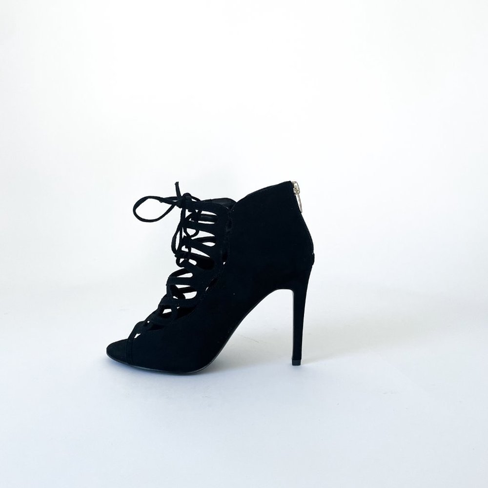 Marc Fisher Black Suede Urbana heels with Lace up Cut outs